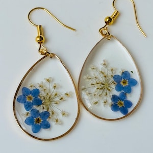 Forget Me Not Flower Earrings, Real Pressed Flower Earrings, Dried Flower Resin Earrings, Handmade Jewelry for Women, Birthday Gifts For Her