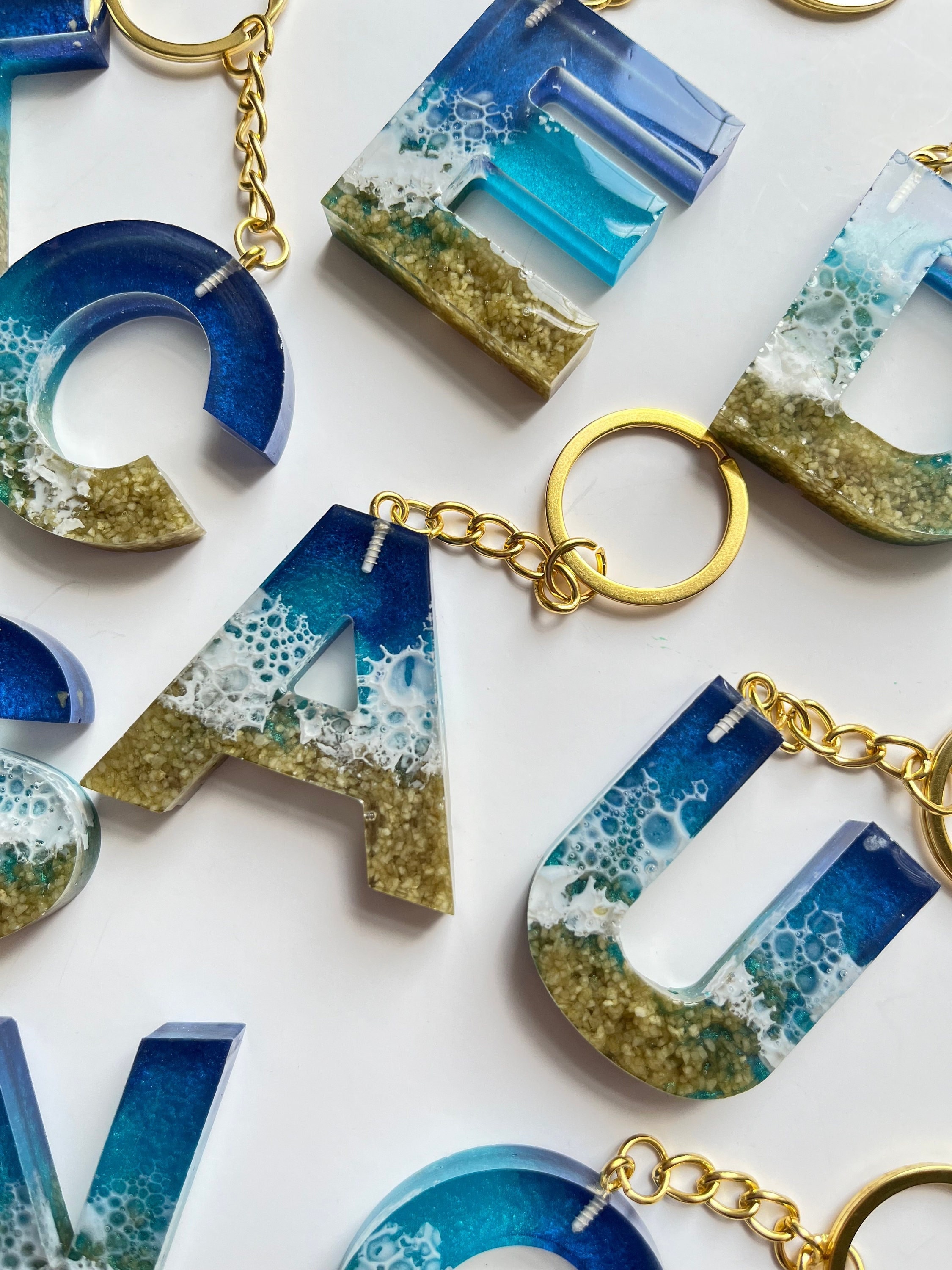 Ocean Letter Keychain, Resin Accessories, Personalized Alphabet
