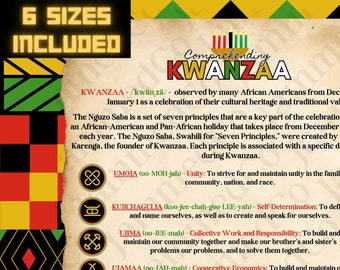 Kwanzaa Poster 6 SIZED INCLUDED Digital Print, Comprehending Kwanzaa Educational Poster Digital Print, African Holiday Poster for Teachers