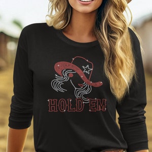 Rhinestone Cowgirl Texas Hold Em Shirt, Gift for country western women, bling tee for rodeo, country music concert outfit, beyonce-inspired