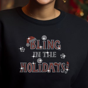 Christmas Bling Shirt for women, Rhinestone Christmas Sweatshirt, Cute Holiday Bling shirts for holiday season, best selling shirts