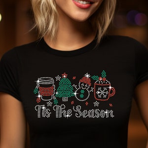 Cute Rhinestone Christmas Sweatshirt for women, whimsical Holiday bling Shirt for her, Tis the season crewneck for mom, best selling shirts