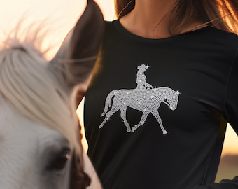 Rhinestone Cowgirl riding horse shirt, Gift for country western women, bling tee for rodeo, country music concert outfit, horse lovers shirt