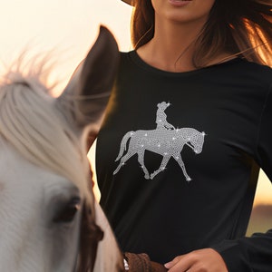 Rhinestone Cowgirl riding horse shirt, Gift for country western women, bling tee for rodeo, country music concert outfit, horse lovers shirt
