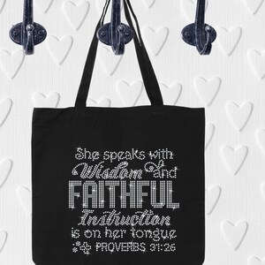 Faithful Tote Bag, Bible Verse Tote, Christian Canvas Gift, Inspirational Tote Bag, Religious Gift, Church Tote, Scripture Gift, Bling tote