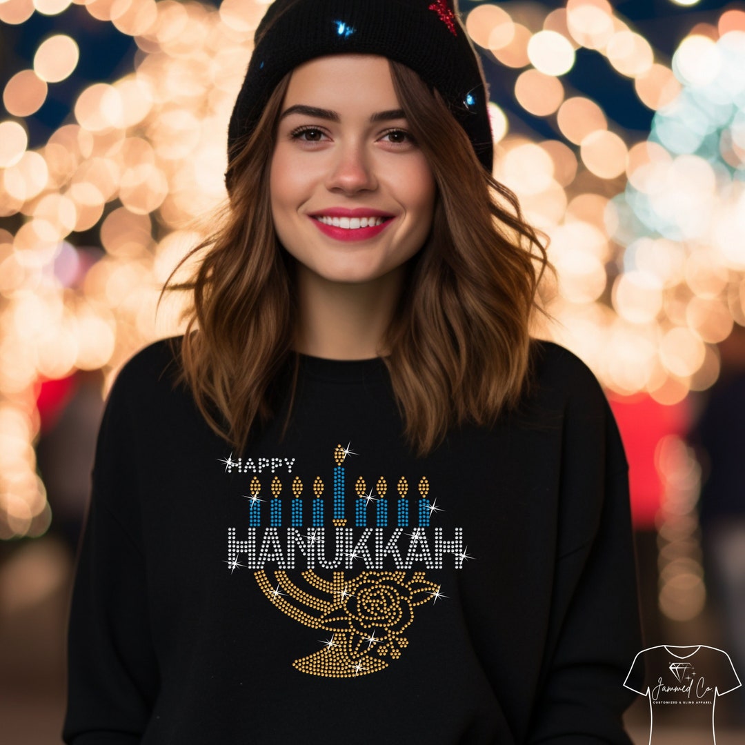 Hanukkah Gifts for Women, Rhinestone Shirt for Hanukkah, Bling Holiday