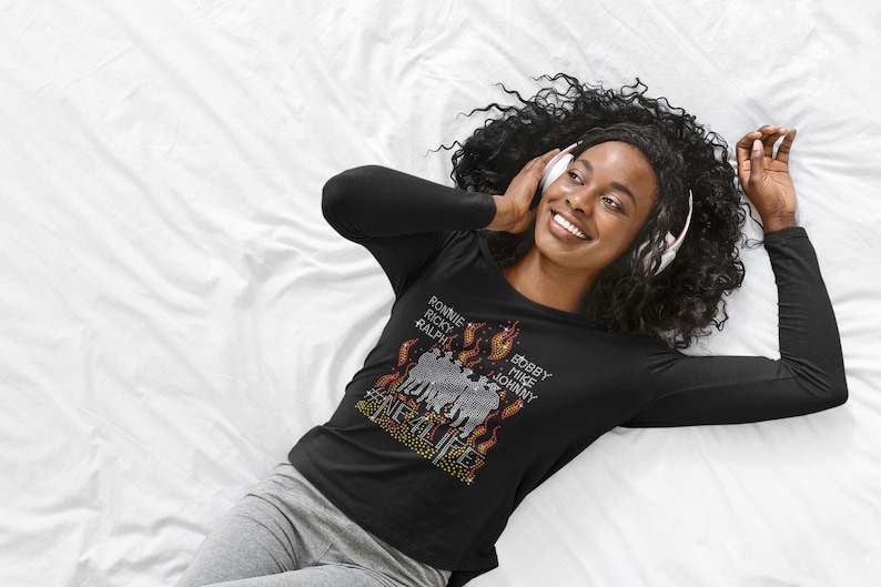 NE New Edition-Inspired Shirt, Rhinestone Concert Shirt, Bedazzled NE Shirt, Music Concert Tee,NE New Edition On Fire Rhinestone Bling Tee Long Sleeve Tee
