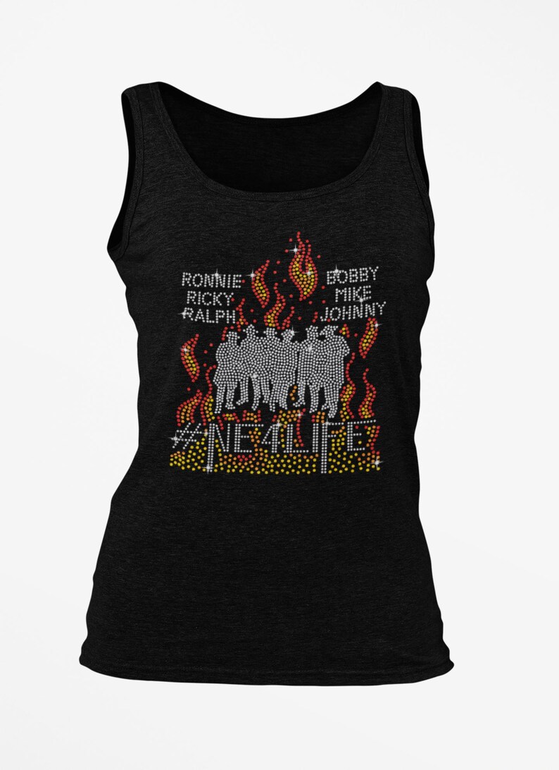 NE New Edition-Inspired Shirt, Rhinestone Concert Shirt, Bedazzled NE Shirt, Music Concert Tee,NE New Edition On Fire Rhinestone Bling Tee Tank