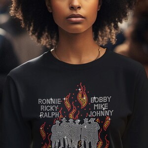 NE New Edition-Inspired Shirt, Rhinestone Concert Shirt, Bedazzled NE Shirt, Music Concert Tee,NE New Edition On Fire Rhinestone Bling Tee image 3