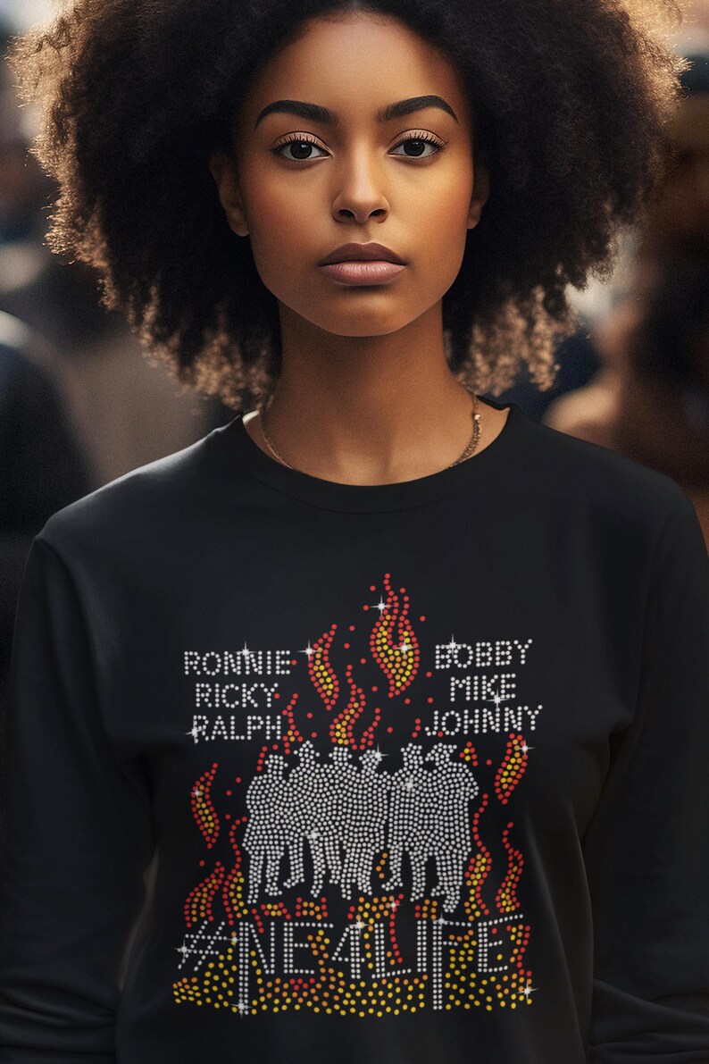 NE New Edition-Inspired Shirt, Rhinestone Concert Shirt, Bedazzled NE Shirt, Music Concert Tee,NE New Edition On Fire Rhinestone Bling Tee image 3