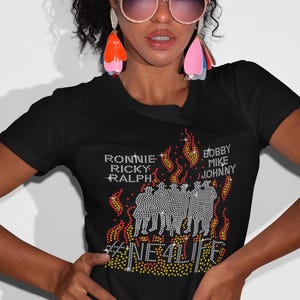 NE New Edition-Inspired Shirt, Rhinestone Concert Shirt, Bedazzled NE Shirt, Music Concert Tee,NE New Edition On Fire Rhinestone Bling Tee Short Sleeve Tee