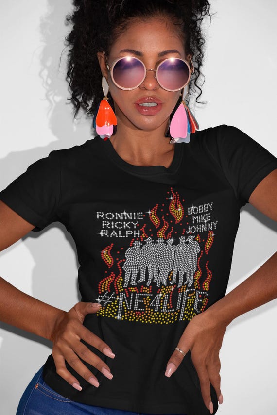 NE New Edition-Inspired Shirt, Rhinestone Concert Shirt, Bedazzled NE Shirt, Music Concert Tee,NE New Edition On Fire Rhinestone Bling Tee