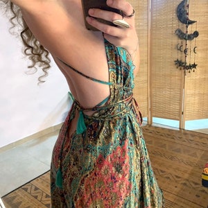 Abito boho di lusso abbinato / abito con schiena scoperta e set kimono con maniche a campana / abito setoso reale / abito hippie Boho in 2 pezzi / rave immagine 4