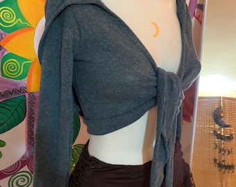 3 way tie top | short hoodie jacket | simple plane spring tie top | long sleeve hooded top | bohemian style | boho wrap top hoodie