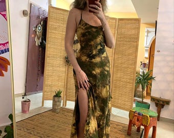tie dye cross  back dress | braided lace dress | rave dress | open back backless dress | side slit cut dress | split goddess dress | boho