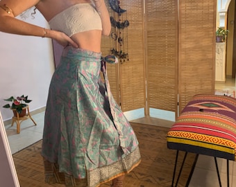 Bohemian two way midi wrap skirt | silk one of a kind skirt | loss flowy boho earth skirt | nature girl skirt | layered tie skirt | gift for
