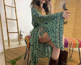 Soft bohemian kimono |  free size | bell sleeve midi kimono | goddess robe | bell sleeve duster kimono jacket | boho clothing for woman |