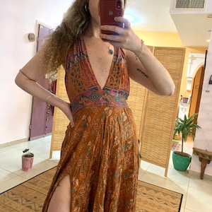 Seide Seitenschlitz rückenfrei sexy Sommerkleid Rock | Midikleid mit offenem Rücken und mehrfacher Krawatte | einzigartiges one of a kind Kleid | Boho Göttinnen Kleid