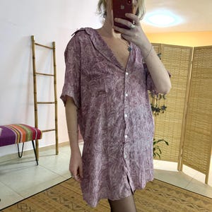 Blusa e camisa unissex de seda boho | Vintage única | Vestido-camisa de seda boho | Minivestido vintage | Túnica-camisa de verão | Presente de Natal