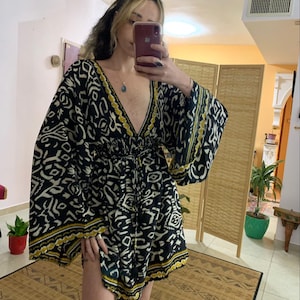 Bohemian open back mini/midi dress | summer boho dress free loss size | long bell sleeve backless dress | flowy loss comfortable dress