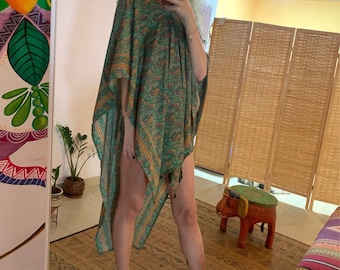 Bohemian colourful stretch shorts and poncho set | two piece  boho set | luxury vacation look | hippie two piece set | party outfit | rave