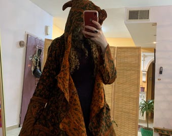flower hoodie tunic dress with pockets and belt | Paisley Hooded Crossover Wrap | earthy clothing | spring long sleeve dress | shawl boho dr