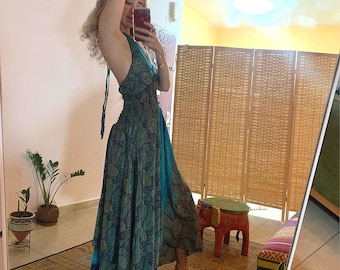 Halter long summer dress | silky bohemian dress | open back dress | goddess flowy loss fit dress | romantic boho woman dress | boho sundress