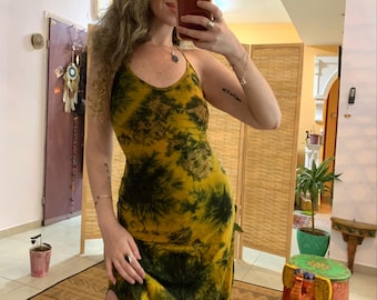 tie dye back cross dress | festival clothing braided dress | rave dress | open back backless dress | side slit cut dress | goddess dress