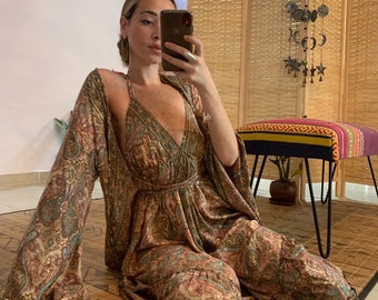 Royal dress and kimono set,backless dress,bohemian suit,free size | Hippie Boho 2 piece Dress Outfit Set | prom dress