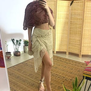 Bohemian tribal Lace skirt with dag | midi boho wrap skirt loss size | raffle native skirt | bohemian clothing for woman | rave style skirt