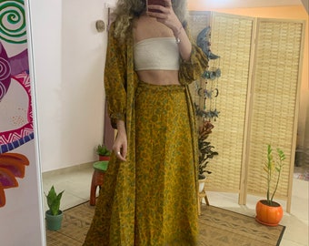 Set coordinato in due pezzi gonna e kimono boho / vestito boho della dea / gonna maxi lunga e copricostume / taglia senza perdite / set terrestre da 2 pezzi