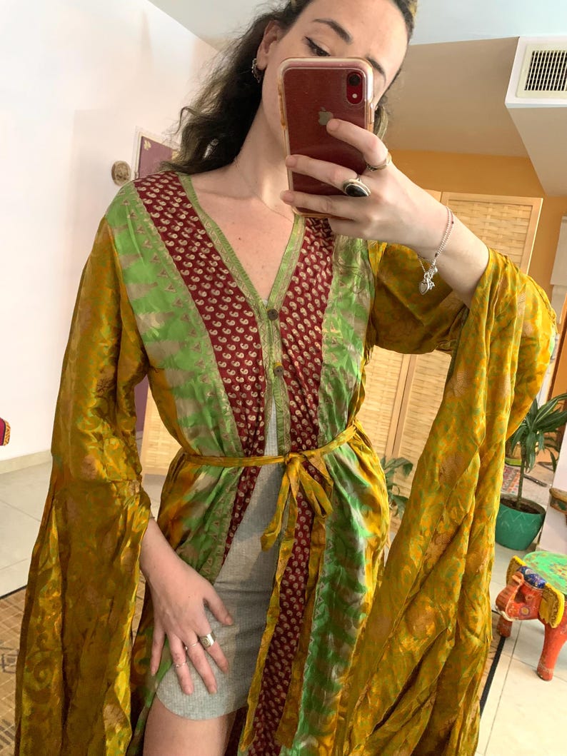 Silk One of a Kind Bell Sleeve Kimono Luxury Silk Cardigan Bohemian