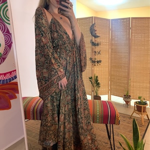 Goddess Bohemian Green Backless Dress Suit Kimono and Dress Set Free ...