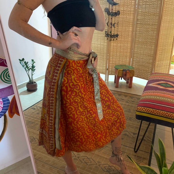Bohemian wrap skirt | boho midi skirt | vintage silk one of a kind skirt | two in one ethnic skirt | hippy clothing | goddess skirt | urban