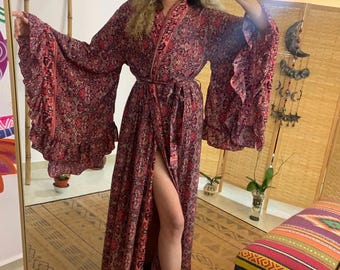 Goddess bell sleeve kimono | bohemian woman clothing | loss flowy jacket | royal long kimono | butterfly sleeve duster | holiday boho ware
