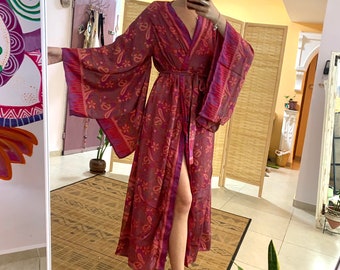 Bohemian silk one of a kind kimono | luxury coverup | bohemian dressing gown | lounge wear | festival clothing | bridal robe | vintage