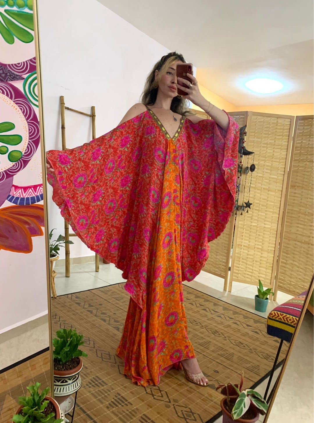 Flowly Robe Royal Silky Goddess Dress | Bohemian Butterfly Sleeve Maxi Dress ...
