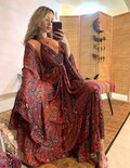 Goddess backless dress and bell sleeve kimono 2 piece matching set | red and gold patterns bohemian royal outfit | boho open back dress set product logo