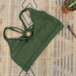 Yoga Crop Top Bralette | ethnic backless top | cross back | bohemian crop top | festival earthy clothing | slit weave clothing | Braided top