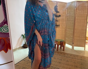 Bell midi blue boho dress | bohemian hippie dress | long sleeve dress | ocean blue | bell sleeve | midi dress | kaften dress