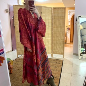 Bell sleeve on of a kind silk flow maxi bohemian dress bohemian hippie dress long sleeve dress bright colors oversize boho maxi dres image 10