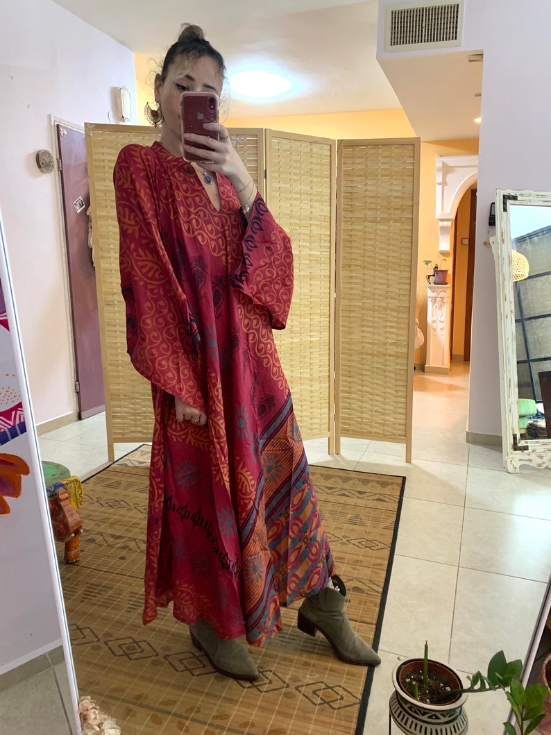 Bell sleeve on of a kind silk flow maxi bohemian dress bohemian hippie dress long sleeve dress bright colors oversize boho maxi dres image 10