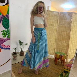 Vintage silk 2 in 1 maxi wrap skirt | one loss size maxi bohemian skirt | one of a kind boho long lair skirt | Earthy woman clothing | gift