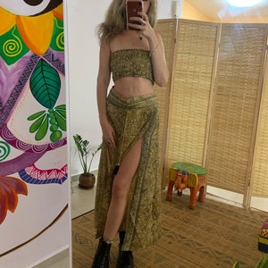 Bohemian matching skirt and straples tube top set | double slit  festival desert colors set | goddess ware | m- L outfit ethnic light outfit