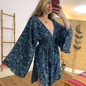 Bohemian open back mini/midi dress | summer boho dress free loss size | long bell sleeve backless dress | flowy loss comfortable dress