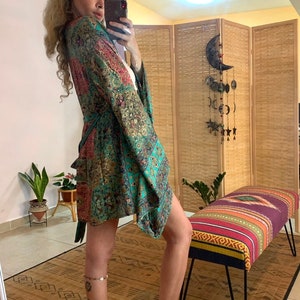 Luxury bohemian matching outfit open back dress and bell sleeve kimono set royal silky outfit Hippie Boho 2 piece Dress Outfit rave zdjęcie 8