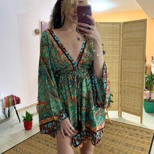 Bohemian open back mini/midi dress | summer boho dress free loss size | long bell sleeve backless dress | flowy loss comfortable dress