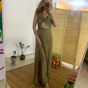 open back dress,green bohemian long maxi dress ,open front ,goddess hippie ,backless | evening dress |