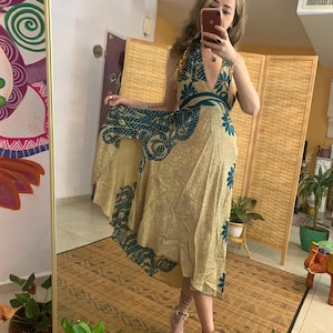 Seide Seitenschlitz rückenfrei sexy Sommerkleid Rock | Midikleid mit offenem Rücken und mehrfacher Krawatte | einzigartiges one of a kind Kleid | Boho Göttinnen Kleid