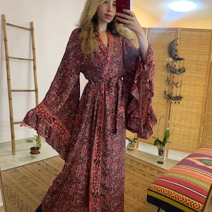 Goddess bell sleeve kimono | bohemian woman clothing | loss flowy jacket | royal long kimono | butterfly sleeve duster | holiday boho ware